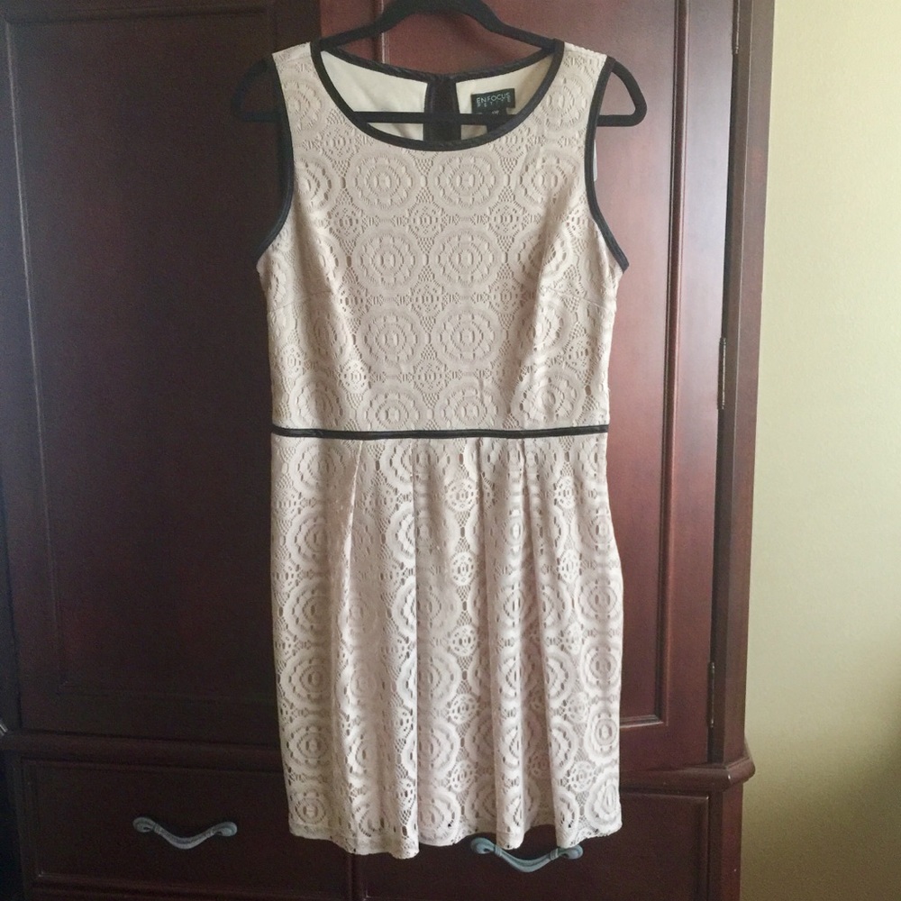 Nude Lace Black Satin Trim Dress
